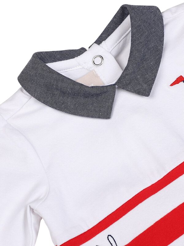 Boys White & Blue Leg Opening Baby Suit image number 2